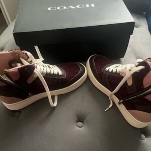 Coach Ox Blood and True Pink High-Top Sneakers